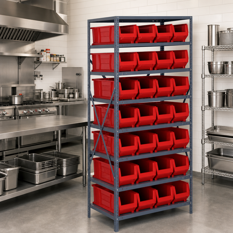 Product image #2 for Quantum Heavy-Duty Stationary Wire Shelving Unit with 8 Shelves and 28 Bins