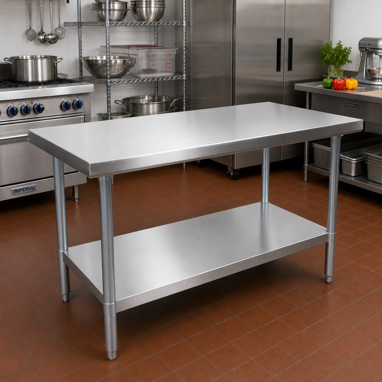 Product image #2 for John Boos Stallion 60 x 30 In. Economy Stainless Steel Work Table with Safety Edge and Adjustable Undershelf