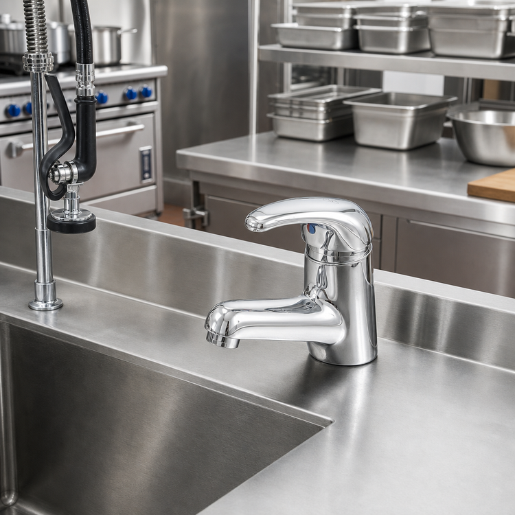 Product image #2 for T&S Brass Single Hole Single Lever Deck Mount Manual Faucet with 0.5 GPM Vandal-Resistant Spray Device