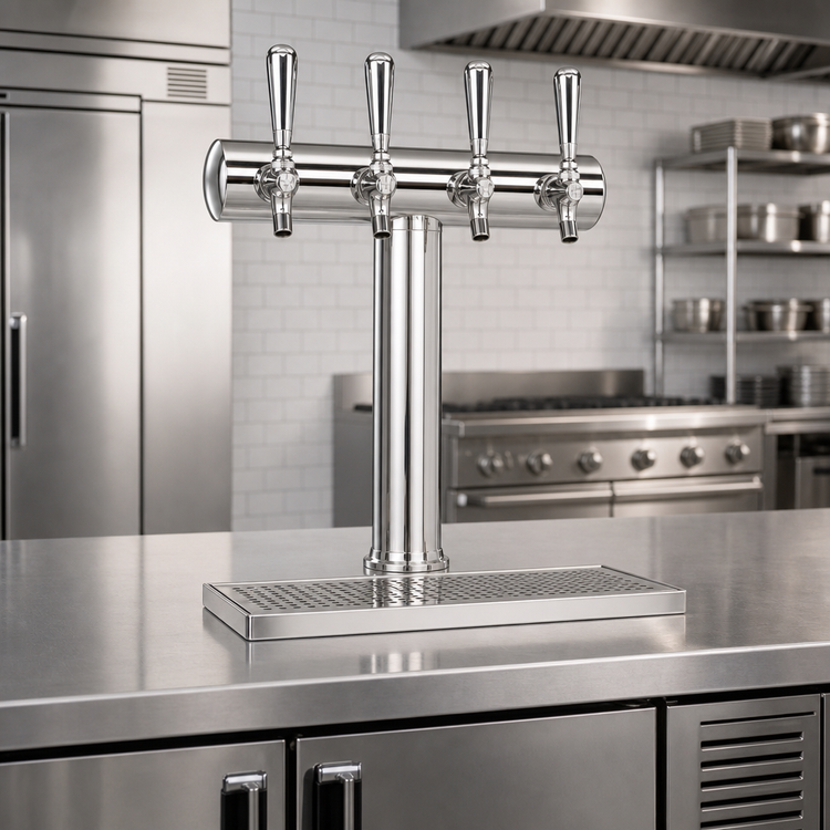 Product image #2 for Havana 1-Column Countertop Glycol-Cooled Draft Beer Tower, 4 Faucets, Chrome Finish