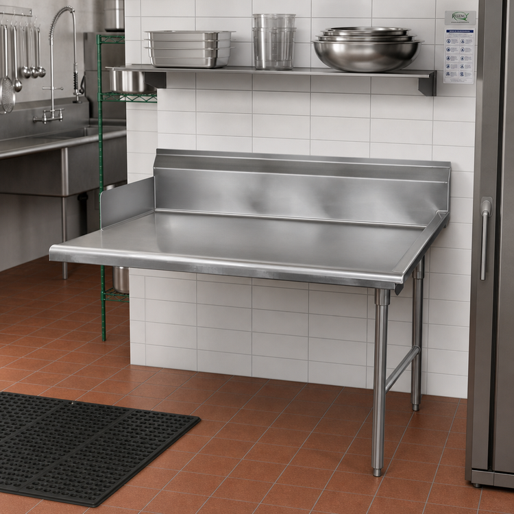 Product image #2 for Advance Tabco Special Value Series Right-Hand Straight Dish Table with 10-1/2 Inch Backsplash, 59 x 30 Inch, 16/304 Stainless Steel