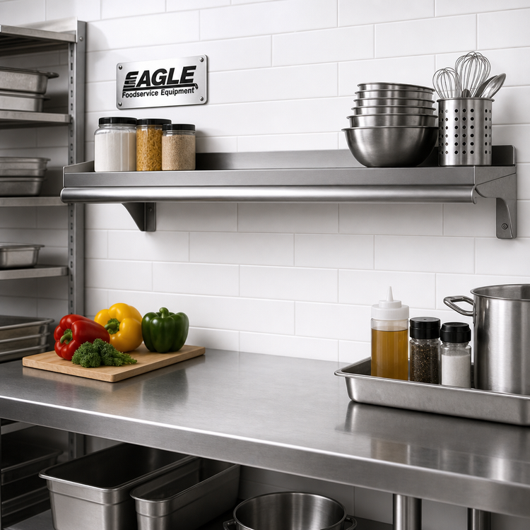 Product image #2 for Eagle Group 36 Inch x 12 Inch Wall-Mounted 14 Gauge 304 Stainless Steel Shelf