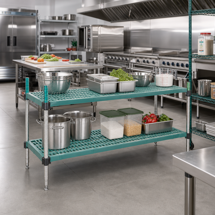 Product image #2 for QuadPlus 54 x 24 Inch Louvered Polymer Shelf Mat with Wire Quad-Adjust Frame