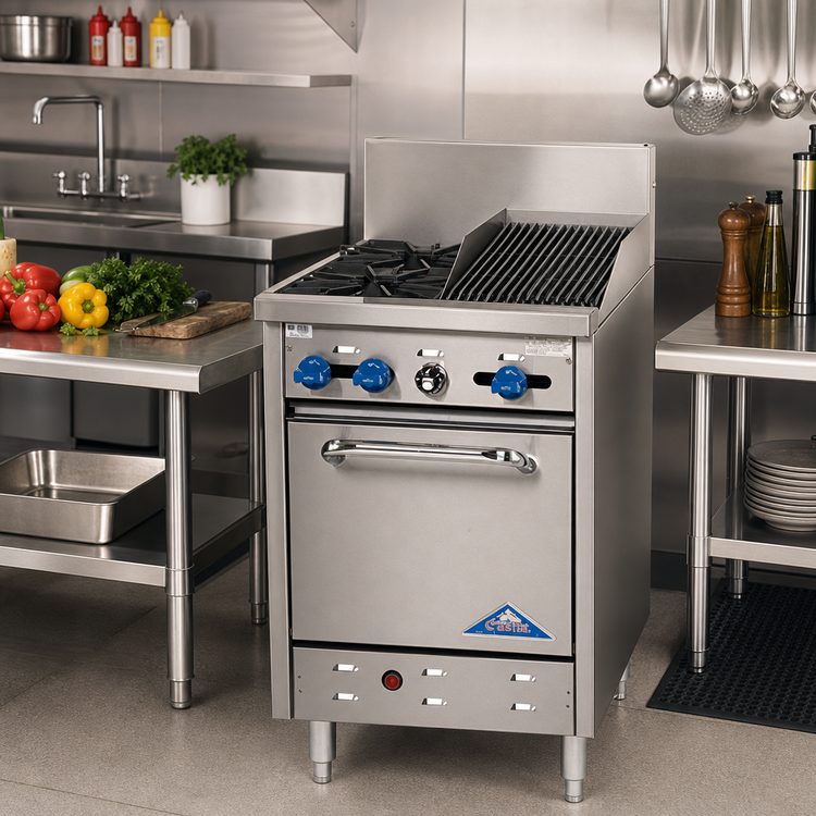 Product image #2 for Comstock-Castle F318-1RB 24-Inch Gas Range with 2 Open Burners, 12-Inch Char-Broiler and Space-Saver Oven