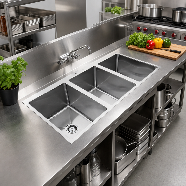 Product image #3 for Three-Compartment Drop-In Stainless Steel Sink with 16 x 20 x 12 Inch Compartments
