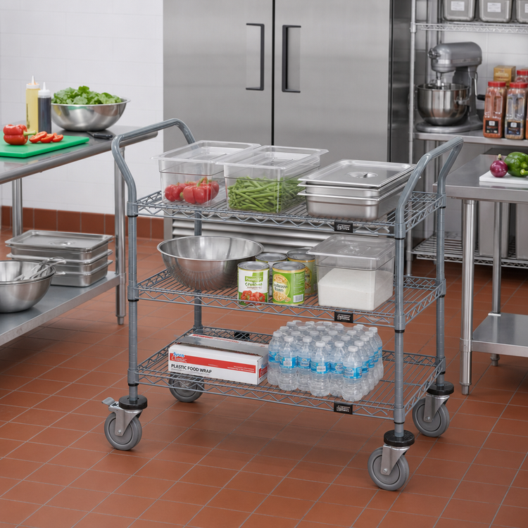 Product image #2 for Quantum 3-Shelf Gray Epoxy Antimicrobial Utility Cart, 30 x 24 x 37-1/2 Inches