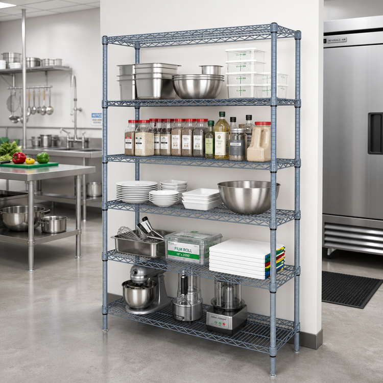 Product image #2 for Quantum 60"W x 24"D x 63"H 5-Shelf Wire Shelving Starter Kit, Gray Epoxy Antimicrobial Finish