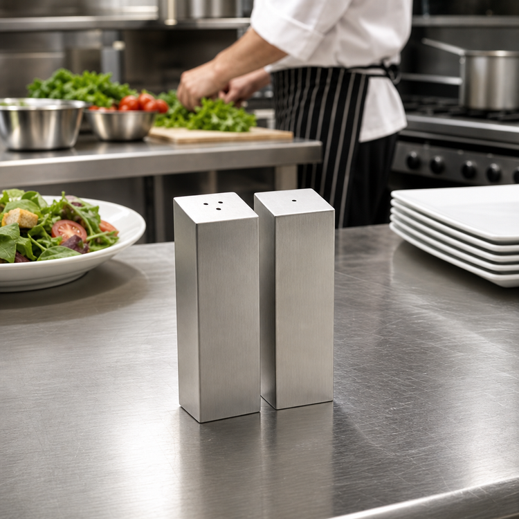Product image #2 for American Metalcraft Stainless Steel Salt & Pepper Shaker Set, 2 oz., 1 Inch Square x 3-3/4 Inch High