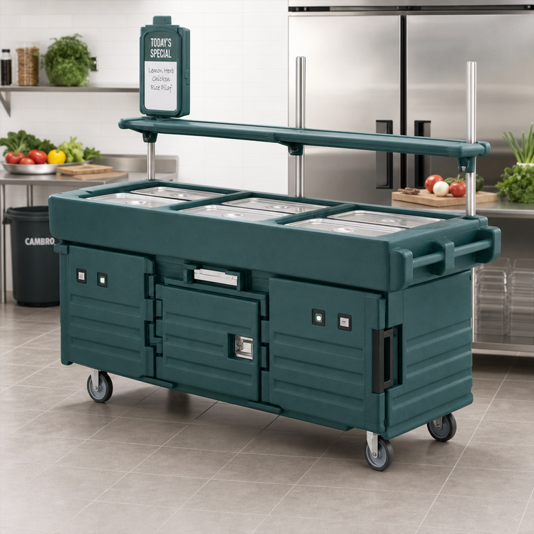 Product image #2 for Cambro CamKiosk® 6-Pan-Well Mobile Food Cart, No Roof, Kentucky Green