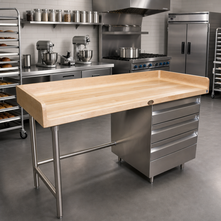 Product image #2 for Advance Tabco Bakers' Top Wood Work Table with 3 Drawer Tiers, 84 x 36 Inches