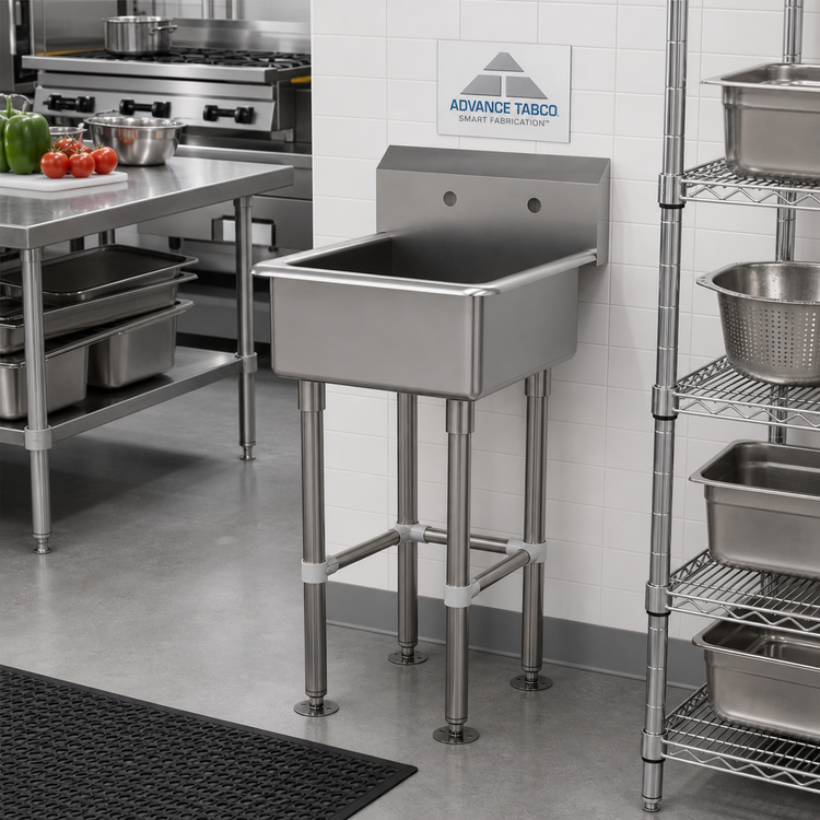 Product image #2 for Advance Tabco Freestanding Stainless Steel Service Sink with 24" x 18" x 12" Bowl, Splash-Mount Faucet Provision, and Basket Drain