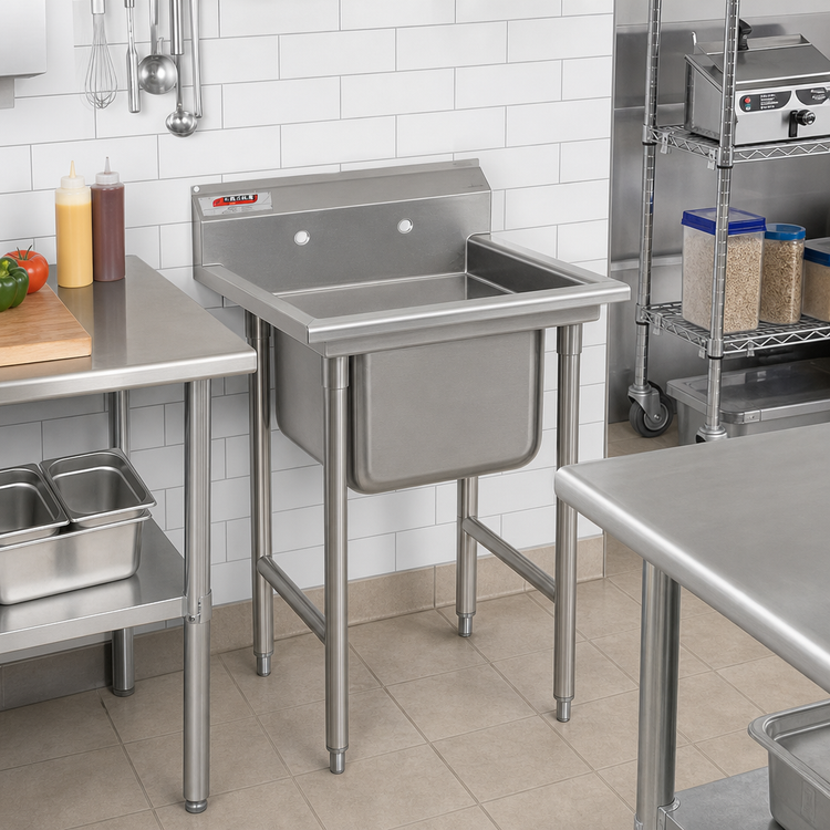 Product image #2 for Eagle Group 314 Series 1-Compartment Sink with Left Drainboard, 40-3/4 Inch Wide, 304 Stainless Steel