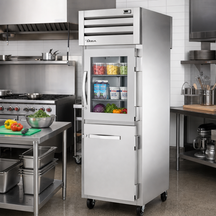 Product image #2 for True SPEC SERIES One-Section Pass-Thru Reach-In Refrigerator with Half Glass and Half Stainless Steel Front Doors and Stainless Rear Door