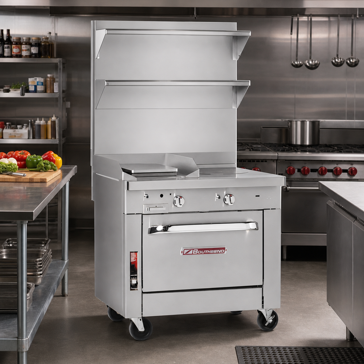 Product image #2 for Southbend Platinum 32-Inch Gas Heavy Duty Range with 16-Inch Hot Top, 16-Inch Griddle, and Cabinet Base