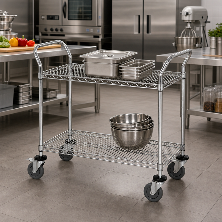 Product image #2 for Quantum 48 Inch x 18 Inch 2-Shelf 304 Stainless Steel Utility Cart