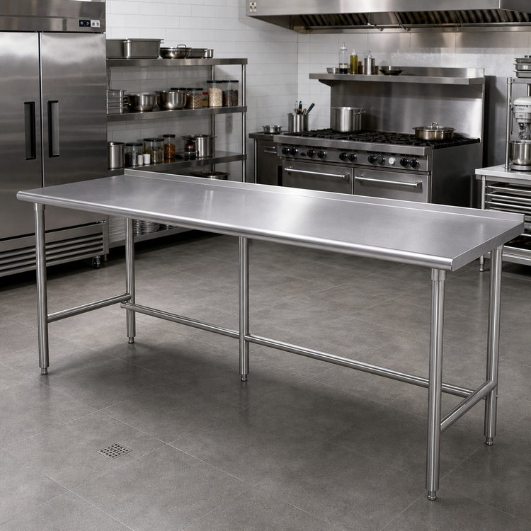 Product image #2 for Advance Tabco 120-Inch x 30-Inch 16 Gauge 304 Stainless Steel Work Table with 1-1/2-Inch Rear Up-Turn