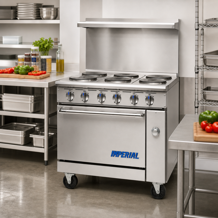 Product image #2 for Imperial Pro Series 36-Inch Electric Restaurant Range with 6 Round Elements, Solid Top, and Standard Oven