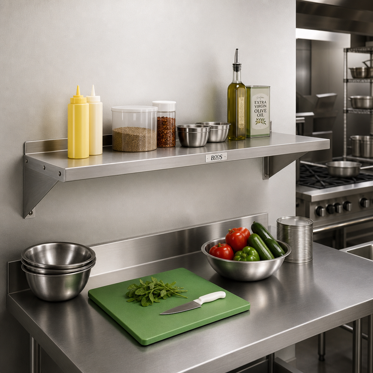 Product image #2 for John Boos Stallion 24" x 12" Wall-Mounted Stainless Steel Shelf with Safety Edge