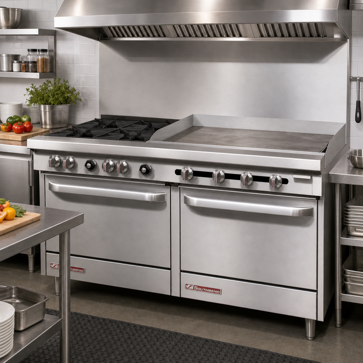 Product image #2 for Southbend S-Series 60-Inch Gas Restaurant Range with 2 Open Burners, 48-Inch Thermostatic Griddle, and 2 Convection Ovens