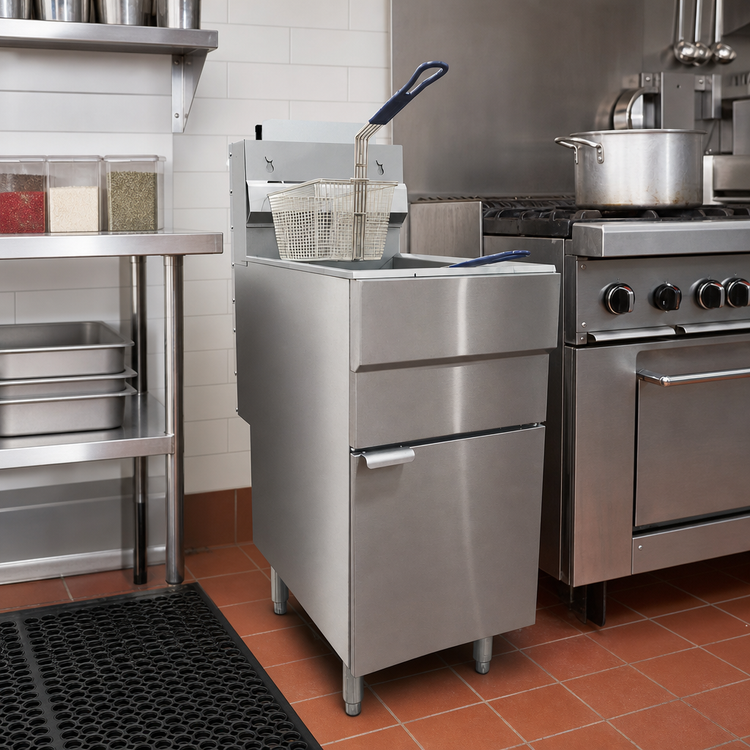 Product image #2 for Omcan Natural Gas Floor Fryer, 15.5-Inch Wide, 50 lb Oil Capacity