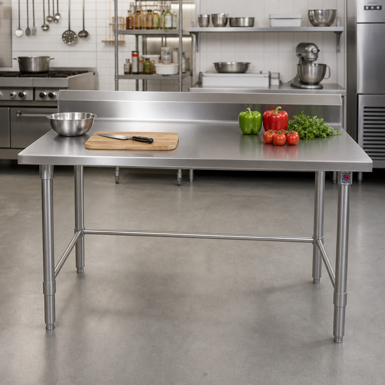 Product image #2 for Stallion Stainless Steel Open-Base Work Table with 5-Inch Backsplash and Safety Edge Front, 120 x 24 Inches