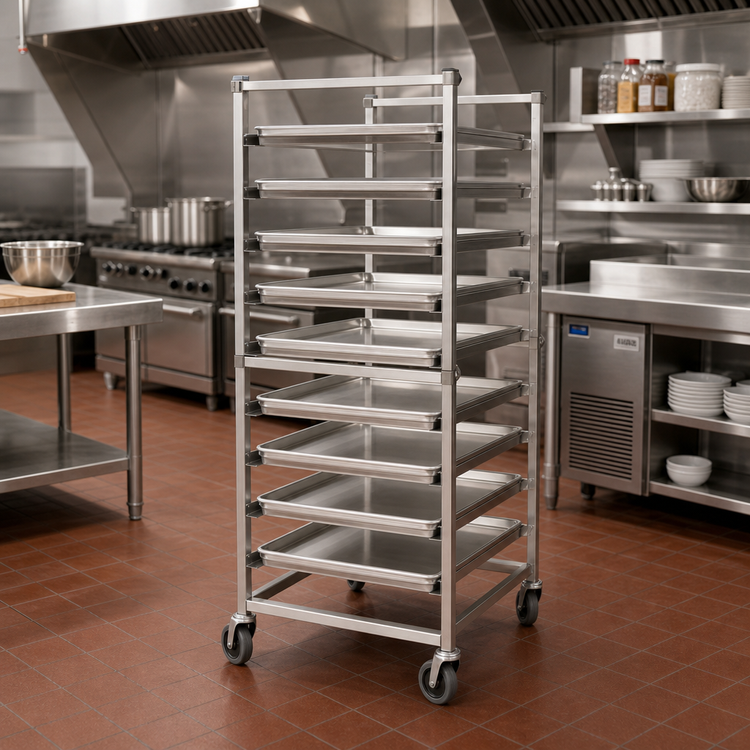 Product image #2 for Panco Mobile Full-Height Open-Side Stainless Steel Utility Rack for 18 x 26 Sheet Pans, 20 Capacity
