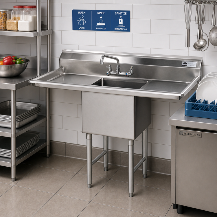 Product image #2 for Advance Tabco Special Value Series 1-Compartment Fabricated Sink with 18-Inch Left and Right Drainboards, 18 x 18 x 14-Inch Bowl, 54-Inch Long