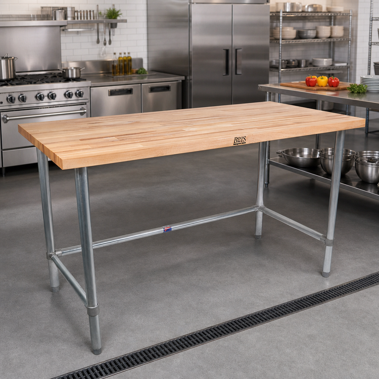 Product image #2 for John Boos 72-Inch x 30-Inch Northern Hard Rock Maple Wood Top Work Table with Stainless Steel Legs