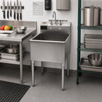 Thumbnail image #2 for Eagle Group 1824-1-16/3 One-Compartment Square-Corner Utility Sink, 304 Stainless Steel, 16 Gauge, 8-Inch Backsplash, Galvanized Legs
