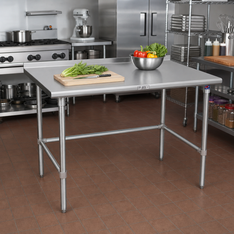 Product image #2 for Stallion by John Boos 48 Inches x 36 Inches Stainless Steel Work Table — 14-Gauge 300-Series Top with 1.5 Inches Rear Upturn & Stallion Safety Edge