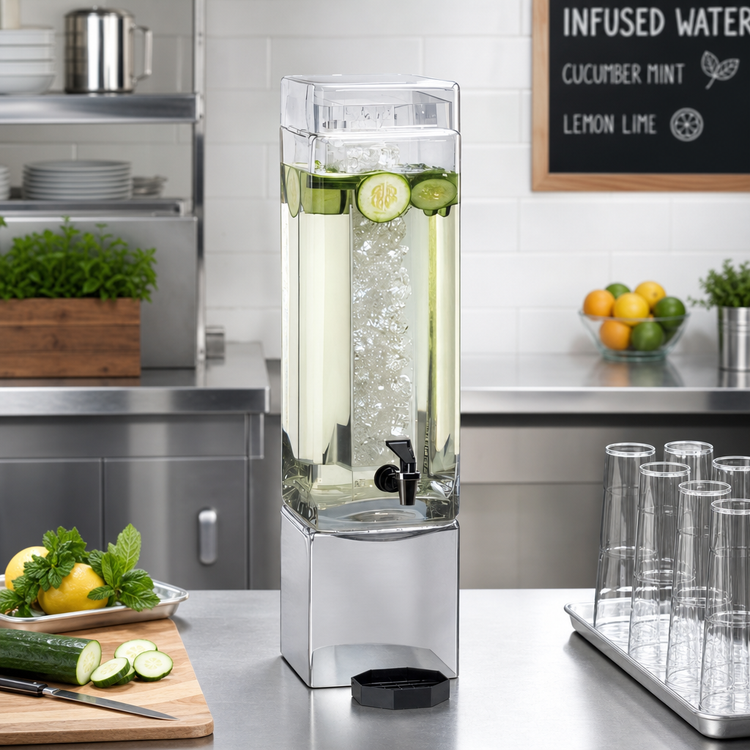 Product image #2 for Cal-Mil Square Clear Glass Infusion Beverage Dispenser with Drip Tray, 1.5 Gallon