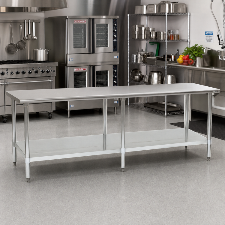 Product image #2 for Eagle Group Budget Series Flat Top 144 in. W x 36 in. D 430 Stainless Steel Work Table with Adjustable Undershelf