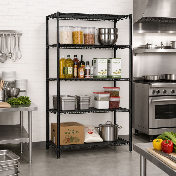 Product image #2 for Quantum 72 Inch x 24 Inch x 63 Inch Stationary Wire Shelving Starter Kit, Black Epoxy, 5 Shelves