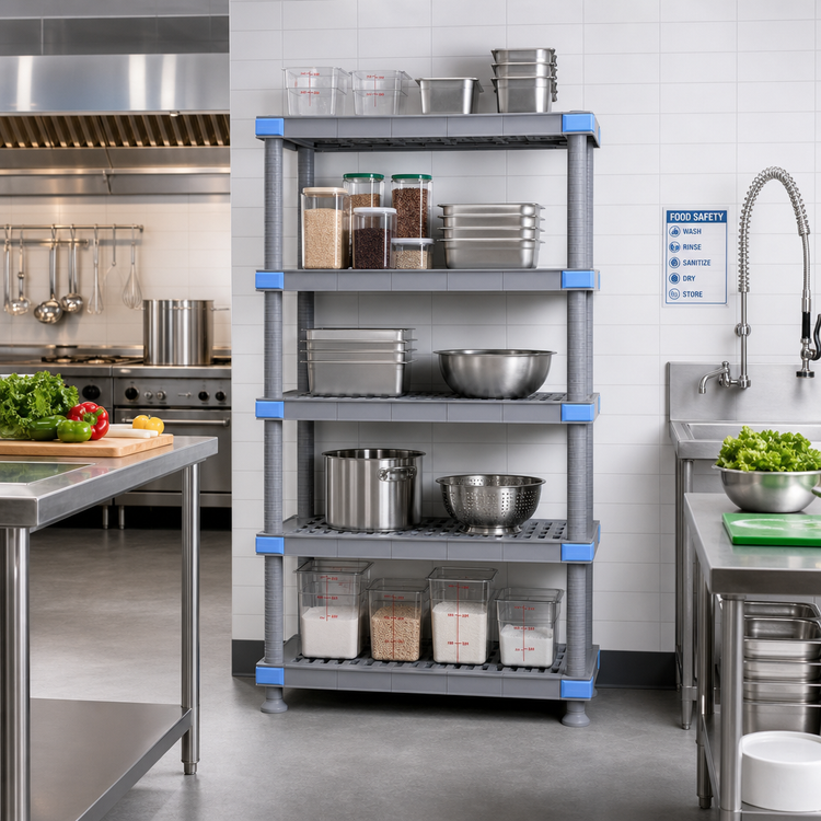 Product image #2 for Millenia 5-Shelf Polymer Stationary Starter Shelving Unit, 72 x 24 x 74 Inches, Gray