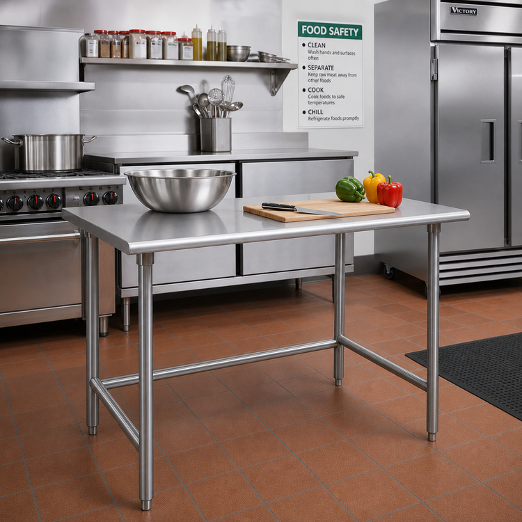 Product image #2 for Advance Tabco Premium Series Flat Top Stainless Steel Work Table, 30 x 24 Inches, Open Base, 14 Gauge 304 Top