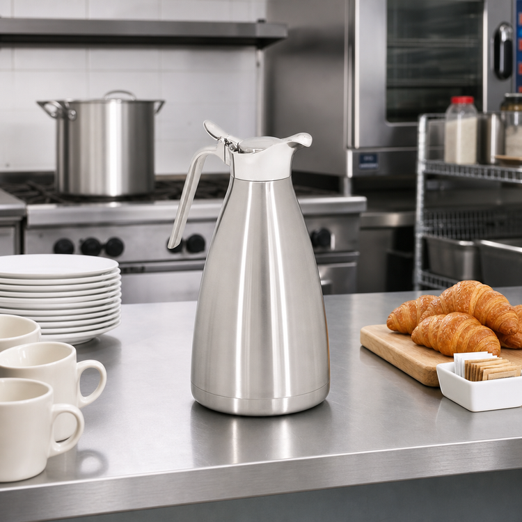 Product image #2 for Omcan 68 oz. Double Wall Insulated Stainless Steel Coffee Pot with Lid