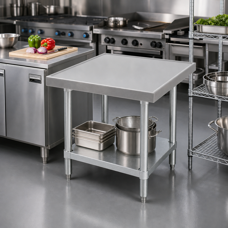 Product image #2 for Advance Tabco 36 Inch x 36 Inch x 24 Inch Budget Equipment Stand with 430 Stainless Steel Top and Galvanized Undershelf