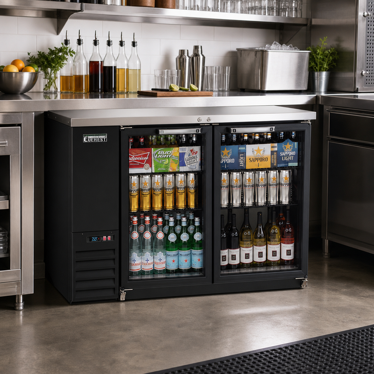 Product image #2 for Everest Refrigeration 49-Inch Two-Section Back Bar Refrigerator with Locking Glass Doors, 14 Cu. Ft.