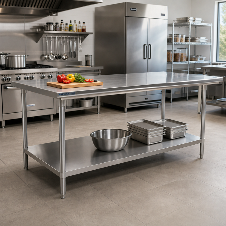 Product image #2 for Advance Tabco 84-Inch W x 36-Inch D Stainless Steel Work Table with Adjustable Undershelf