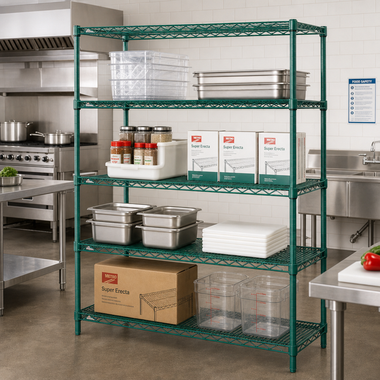 Product image #3 for Metro Super Erecta Stationary Starter Wire Shelving Unit, 72"W x 18"D x 63"H, 4 Shelves, Metroseal 3 Green