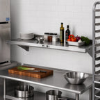 Thumbnail image #2 for John Boos Stallion BHS1272 72"W x 12"D Wall-Mounted Stainless Steel Shelf, 18-Gauge 300 Series, Satin Finish, 1-1/2" Rear Riser