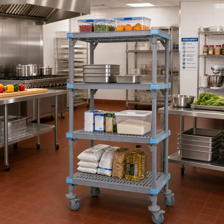 Product image #2 for Quantum Millenia 4-Shelf Mobile Polymer Shelving Starter Unit, 36 x 24 x 74 Inches, Gray