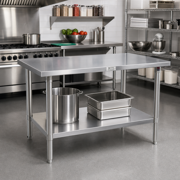 Product image #2 for John Boos Stallion 60" x 24" 16-Gauge Stainless Steel Top Work Table with Adjustable Undershelf