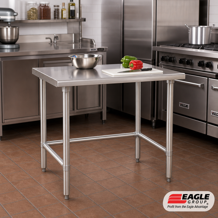 Product image #2 for Eagle Group Budget Series 30-Inch W x 24-Inch D Flat Top Stainless Steel Work Table with Open Tubular Base