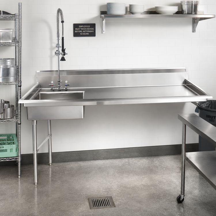 Product image #2 for 60-Inch Left-Side Undercounter Soiled Dishtable with 20" x 20" x 8" Pre-Rinse Sink