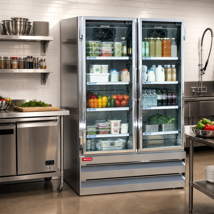 Product image #3 for Howard-McCray Two-Section Bottom-Mount Glass Door Refrigerator Merchandiser, 42 Cu. Ft.