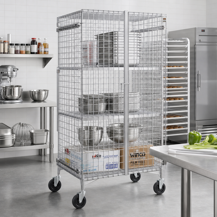 Product image #2 for Winco 24 x 48 x 63 Inch Chrome-Plated Wire Security Cage with Side-Hinged Doors