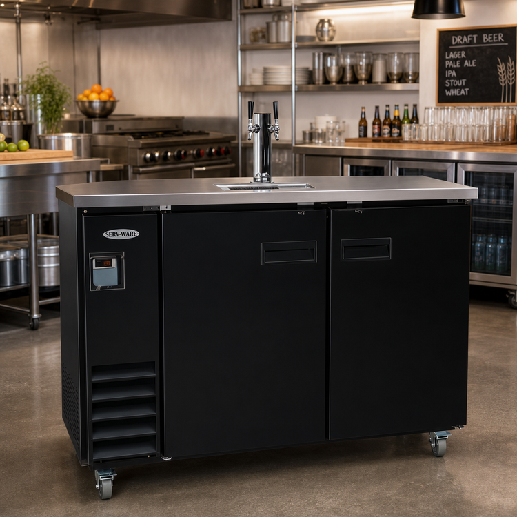 Product image #2 for Serv-Ware 61-Inch Wide Black Beer Dispenser Keg Cooler with 1 Tower and 2 Faucets