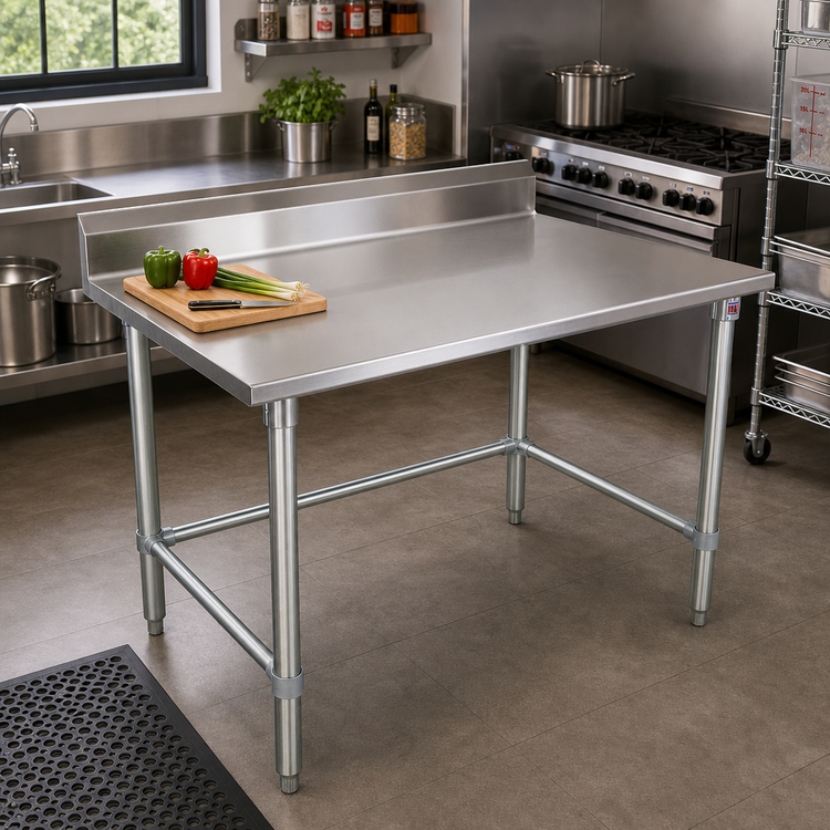 Product image #2 for John Boos Stallion 108-Inch x 24-Inch Stainless Steel Work Table with 5-Inch Backsplash and Galvanized Base