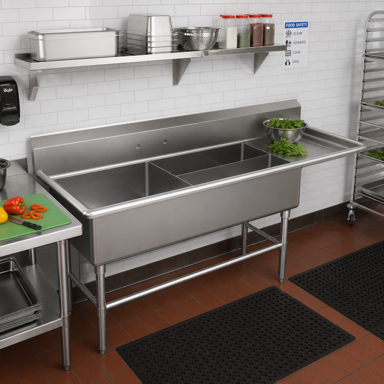 Product image #2 for John Boos Pro-Bowl 3-Compartment Stainless Steel Platter Sink with Right Drainboard, 90-3/16 Inch Wide